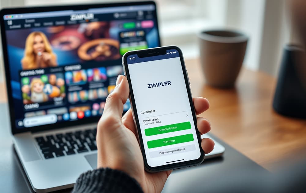 Person med mobil som bekrefter Zimpler-betaling på nettcasino