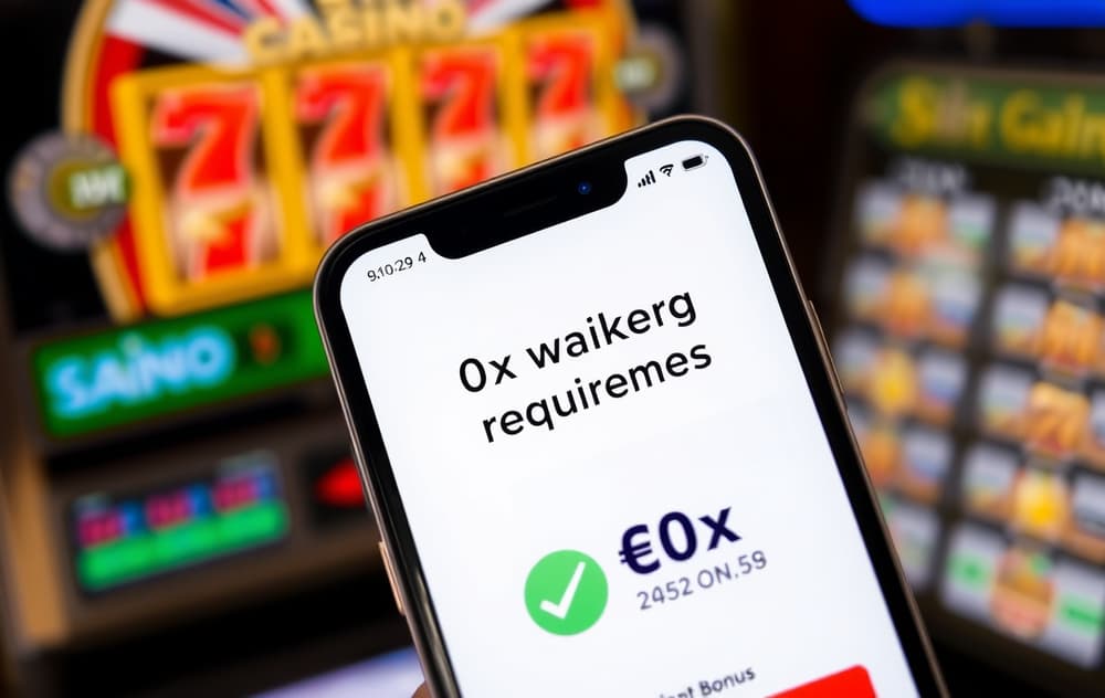 Skjermbilde av en mobiltelefon som viser et bonustilbud uten omsetningskrav med norsk tekst og et grønt fløy.