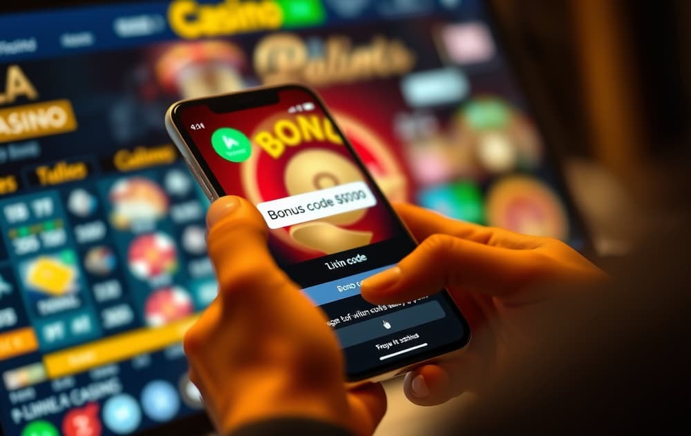 Person som skriver inn en bonuskode på mobiltelefon