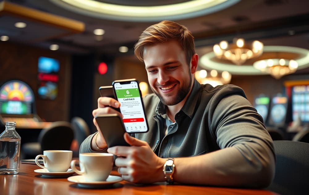 Norsk spiller ser på cashback-melding på mobilen ved et casino