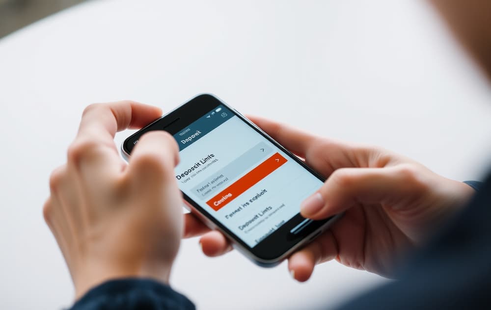 Person som setter innskuddsgrense på mobilen i et casinoansvarlig spill-kontekst