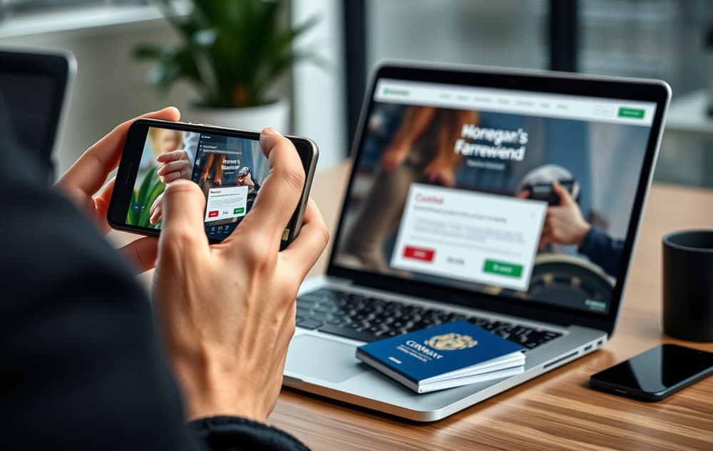 Person som tar bilde av pass for casino-verifisering på mobil