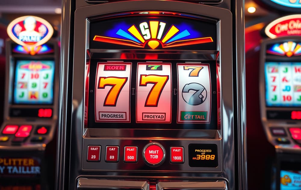 Spilleautomat med progressiv jackpot-display som viser høy premie